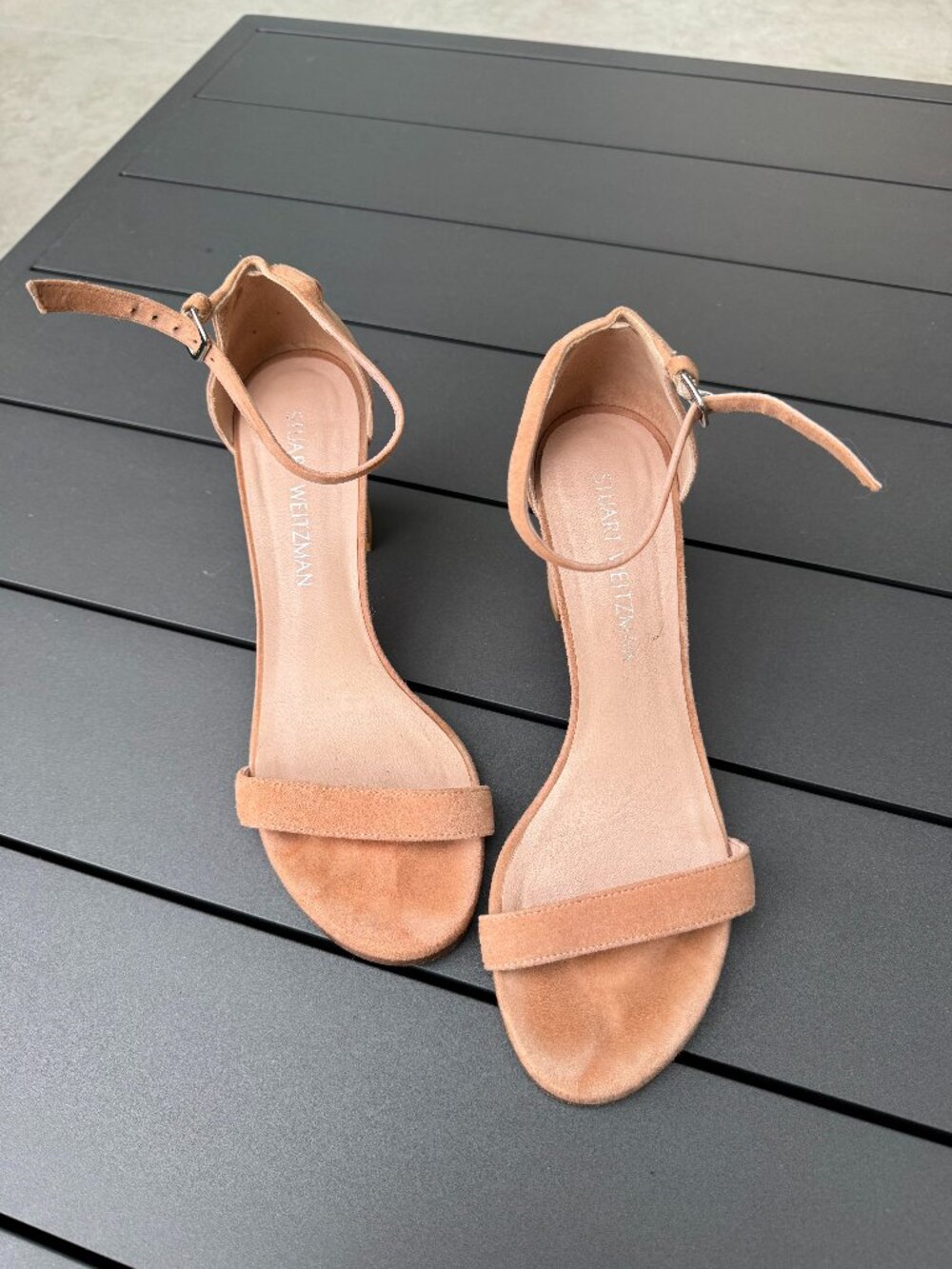 Stuart Weitzman Nude Suede Ankle Strap Heels Sandals